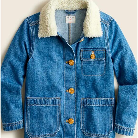 J. Crew Other - Crewcuts J. Crew Girls' Denim Chore Jacket Sherpa Trim Large 10/11 Barn Jacket